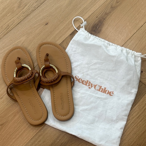 SeeByChloe Hana Leather Sandals with Gold Accents - Picture 3 of 3